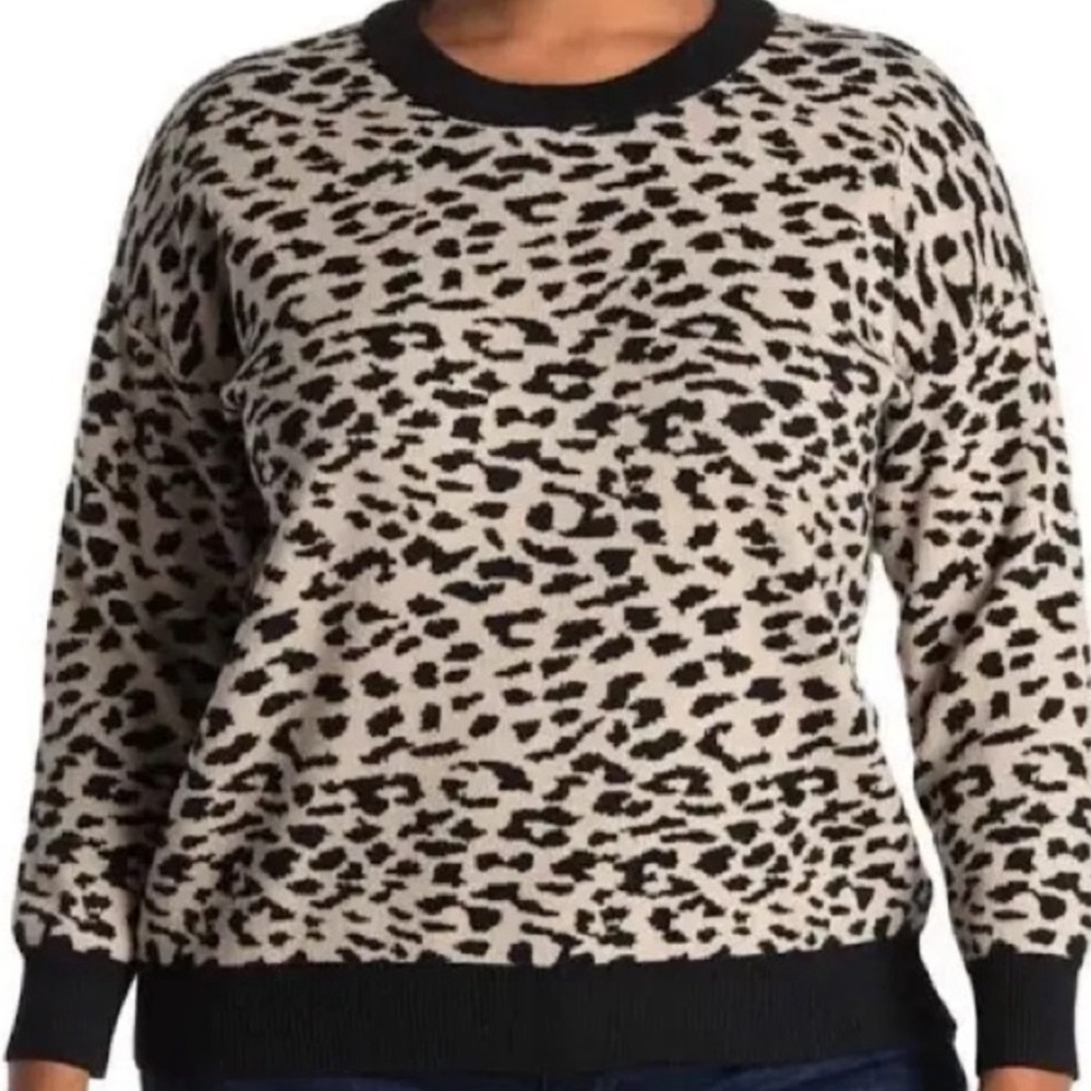 NWT T Tahari Crewneck Sweater Long Sleeve Cheetah Print Stretch Women Size 1X